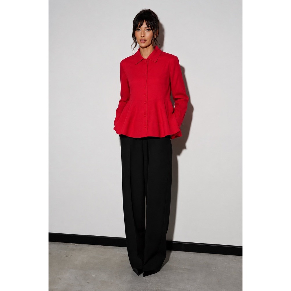 Pomander Place Red Ashlen Blouse M Peplum Button Front Preppy Tuckernuck